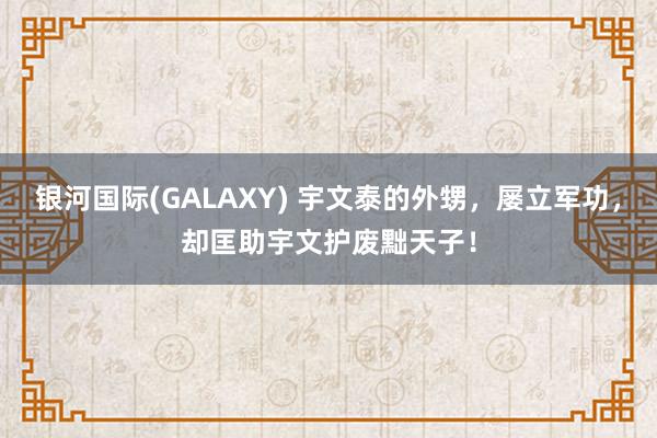 银河国际(GALAXY) 宇文泰的外甥，屡立军功，却匡助宇文护废黜天子！